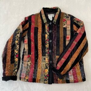 Coldwater Creek Patchwork Velvet Sequin Boho Jacket Womens Sz S Witchy Folk Art